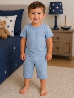 Toddler Short Sleeve Pajama Set in Light Blue - Soft Sleepwear